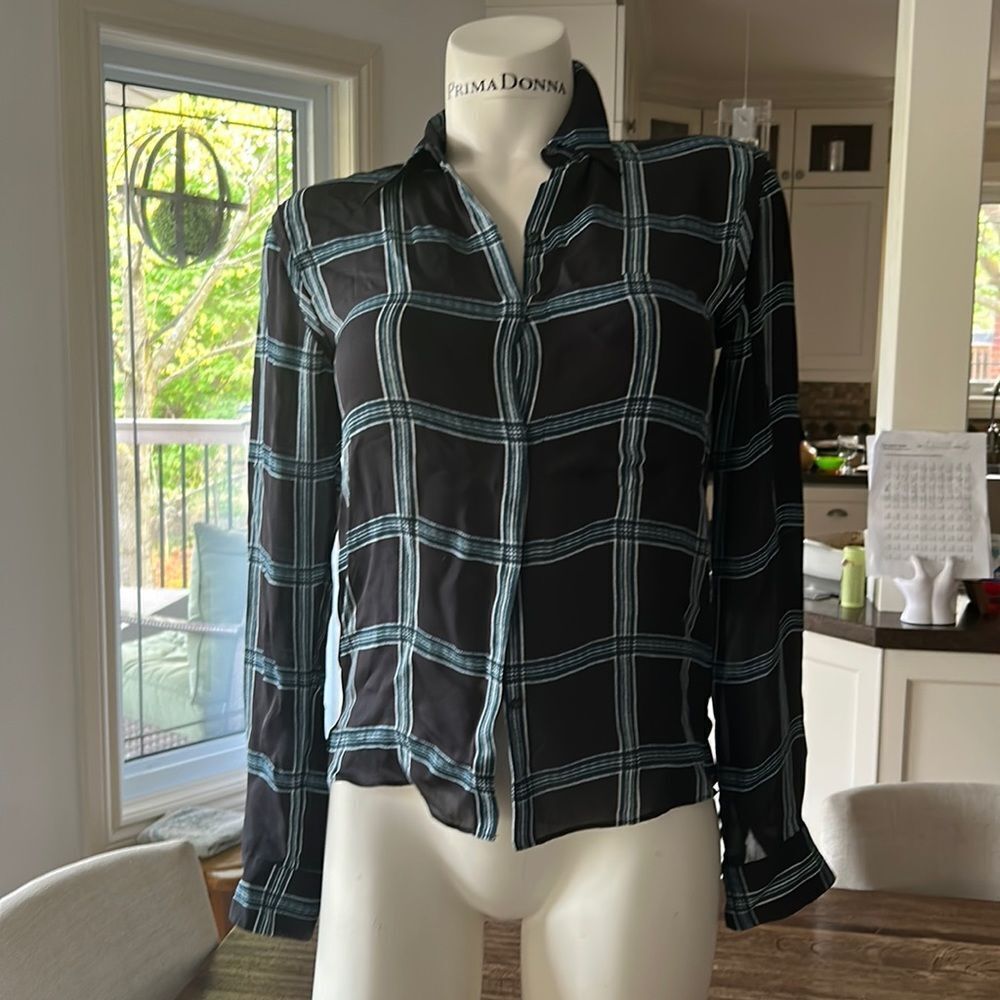 Alc silk plaid long sleeve button up blouse xs
